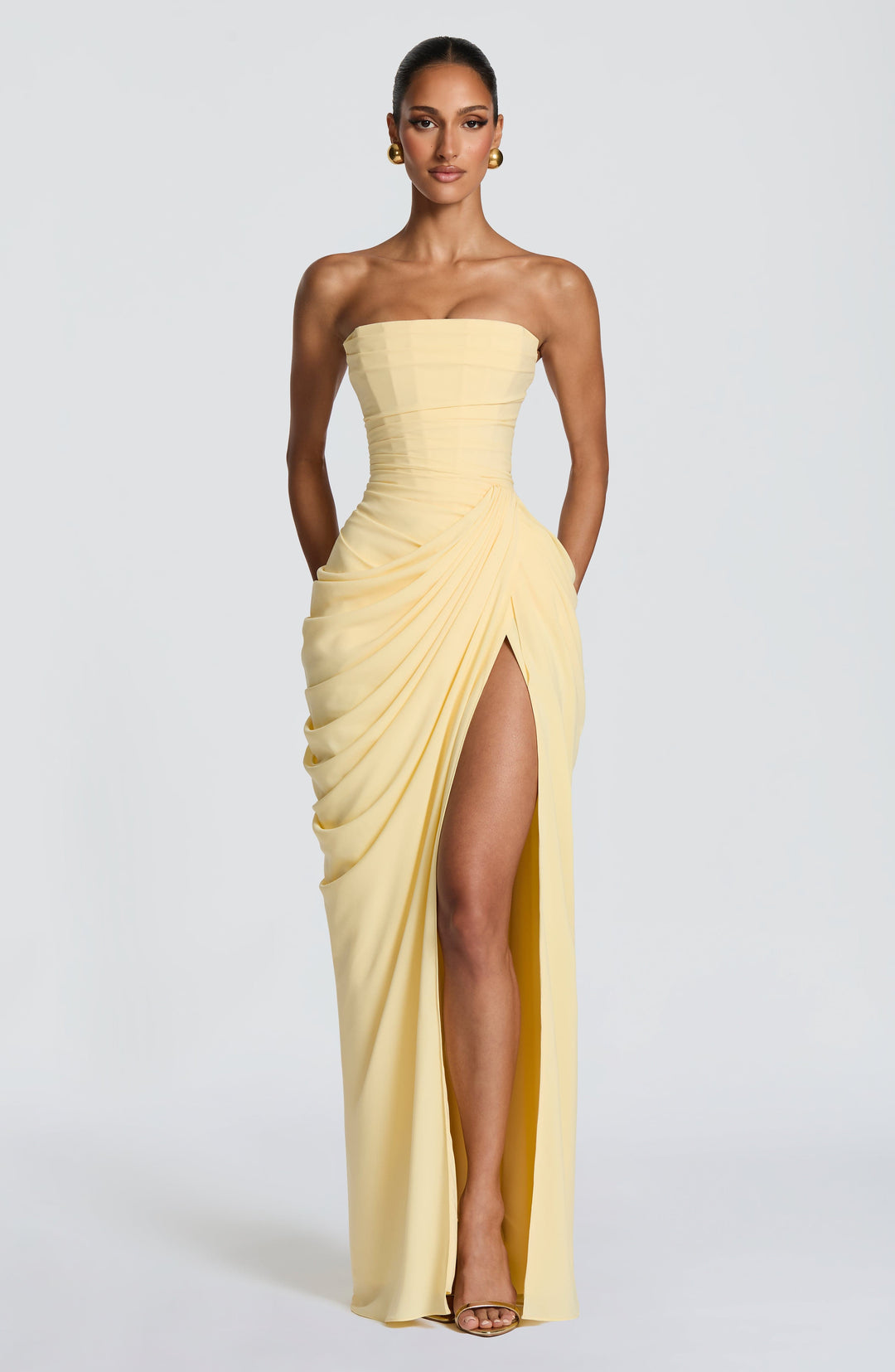 Lois Strapless Corset Maxi Dress with High Slit 1