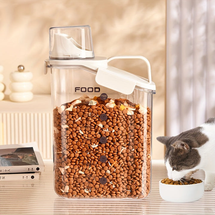 Páravédelemmel ellátott házikedvenc étel tároló edény mérőpohárral - FreshBite