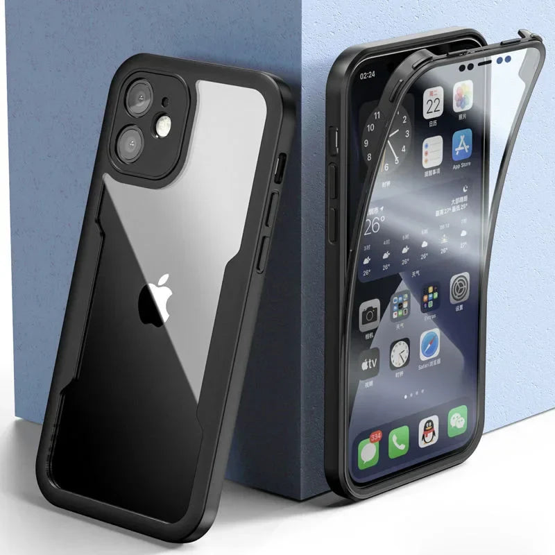 Full-Cover Clear Shockproof Phone Case with Lens & Screen Guard – 1+1 FREE-Black-IPhone 13Pro Max-State of Style
