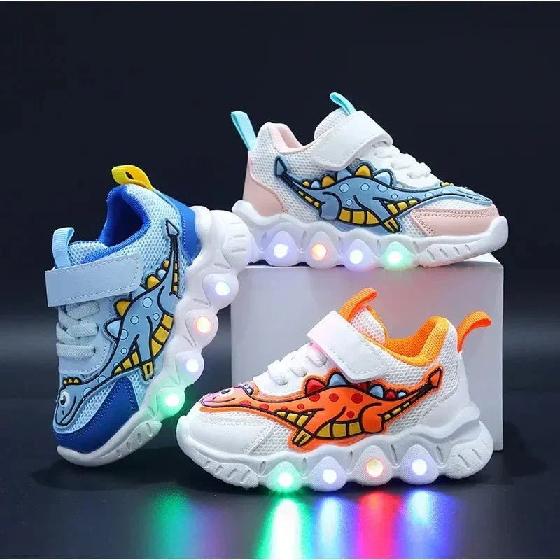 Világító dinoszauruszos gyerek tornacipők tépőzárral – GlowSteps