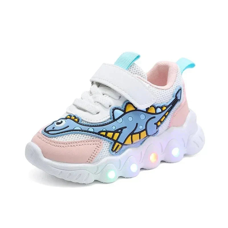 Világító dinoszauruszos gyerek tornacipők tépőzárral – GlowSteps