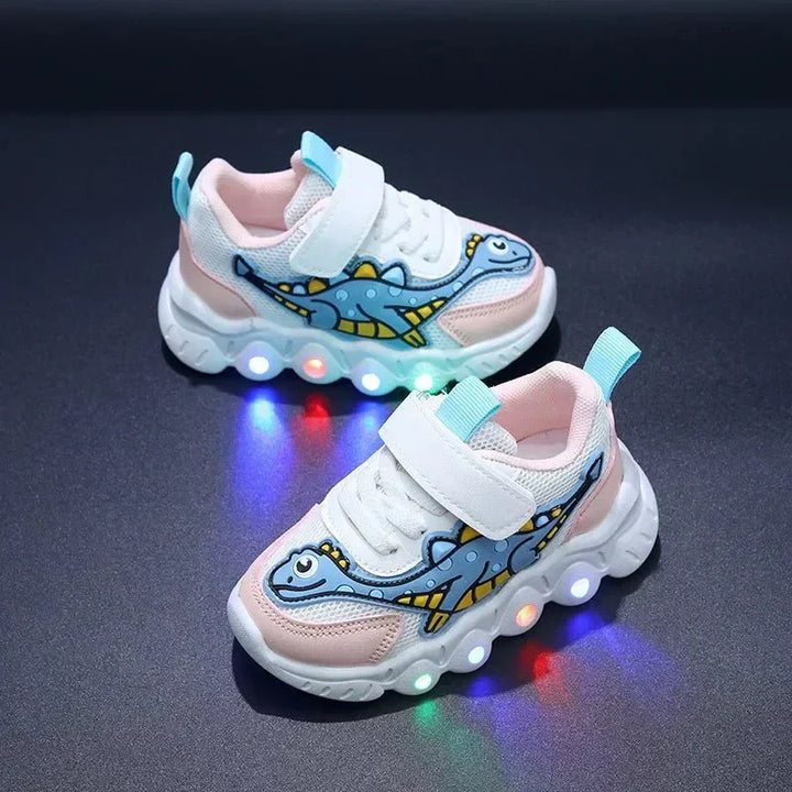 Világító dinoszauruszos gyerek tornacipők tépőzárral – GlowSteps