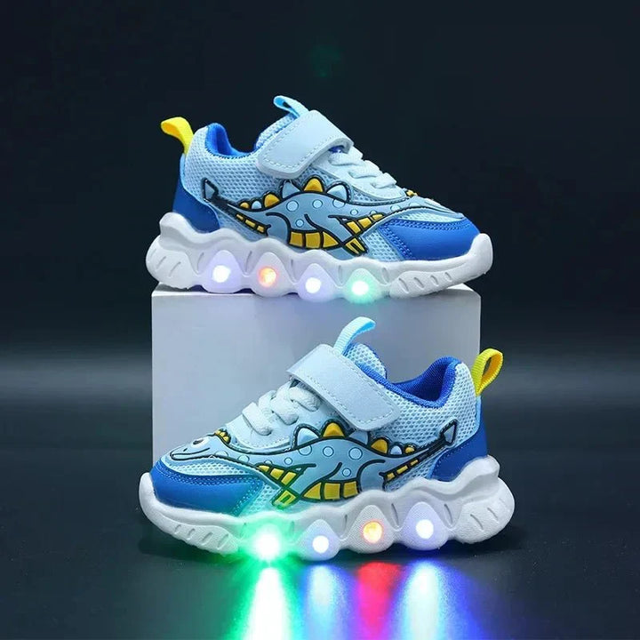 Világító dinoszauruszos gyerek tornacipők tépőzárral – GlowSteps