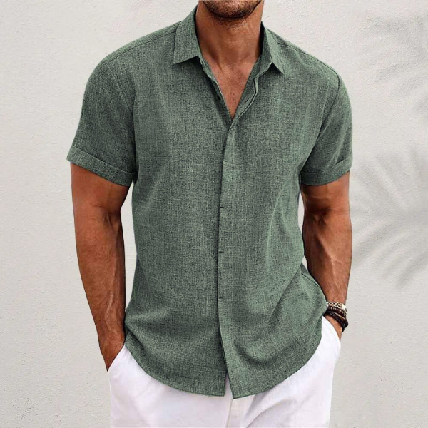 Men's Short-Sleeve Textured Linen Shirt 7
