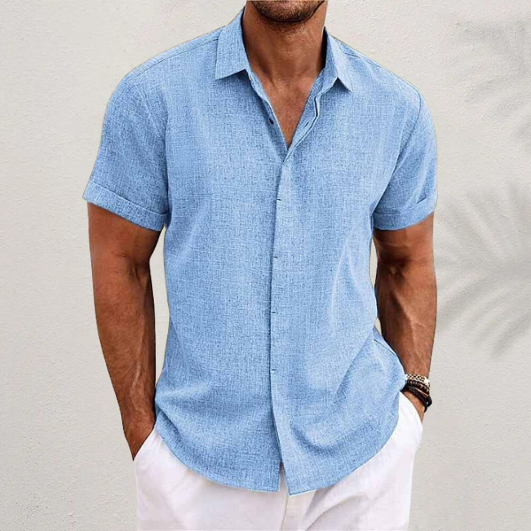 Men's Short-Sleeve Textured Linen Shirt 8