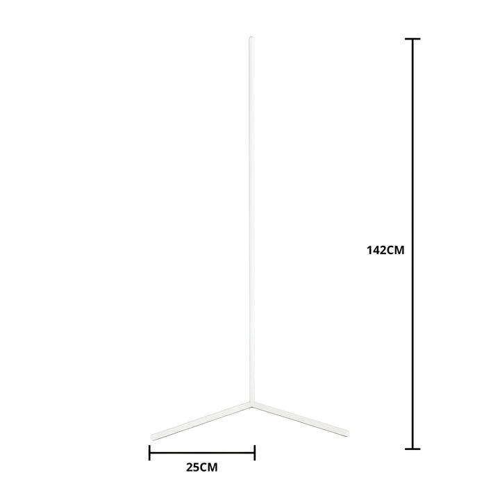 A fehér kivitelű lámpa méretábrája: a talp egyik szára 25 cm, a teljes magasság 142 cm. 10