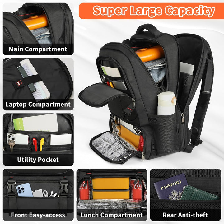 Extra-Nagy Ebéd és Laptop Utazó Hátizsák USB Töltőporttal