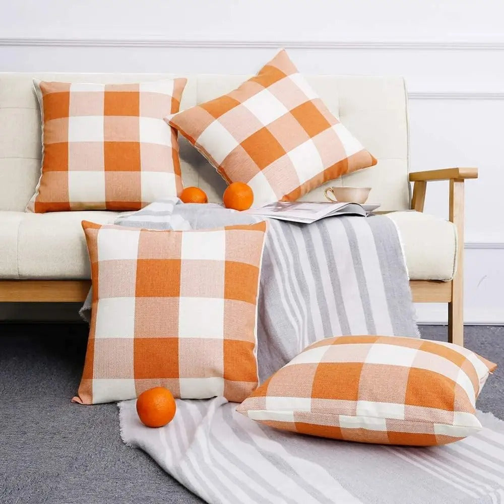 Kényelmes Kockás párnahuzat vidéki stílusban – Autumn Plaid