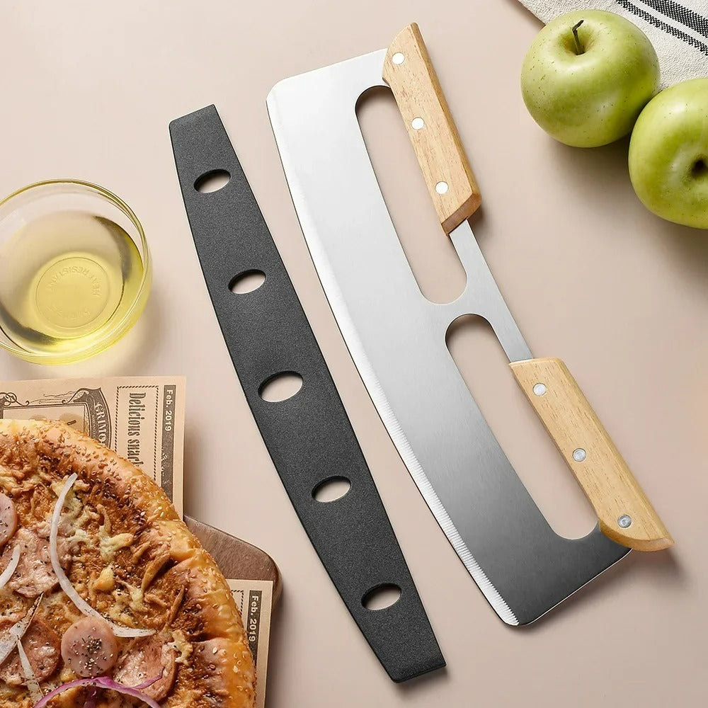 Nagy Pizzavágó Görbített Rozsdamentes Acél Késsel (35 cm) - Bruno