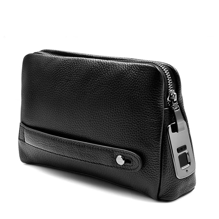 Férfi bőrtáska lopásgátló clutch ujjlenyomat-zárral – Fekete-kék