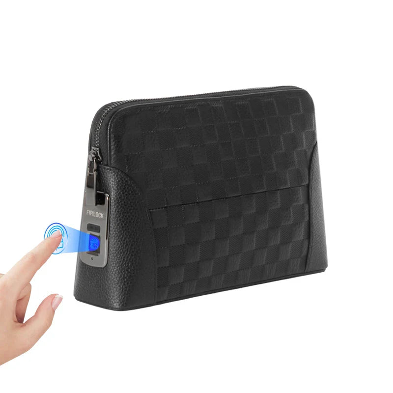 Férfi bőr kézitáska ujjlenyomat-zárral – Lopásgátló clutch és pénztárca