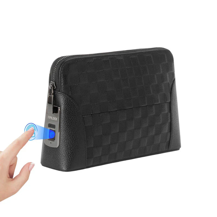 Férfi bőr kézitáska ujjlenyomat-zárral – Lopásgátló clutch és pénztárca
