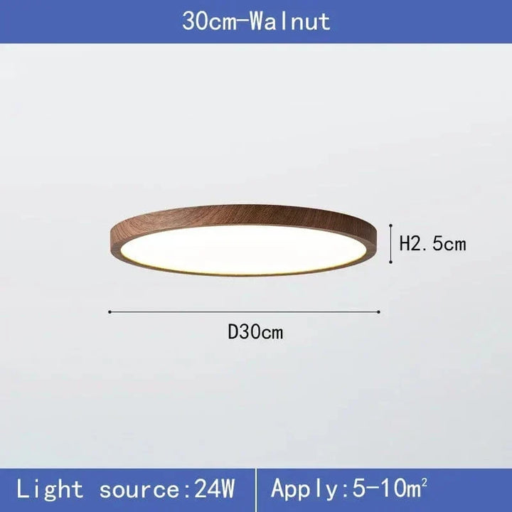 Méretábrás kép a 30 cm átmérőjű diófa hatású lámpáról, a magassága és a felhasználható alapterület is fel van tüntetve. 7