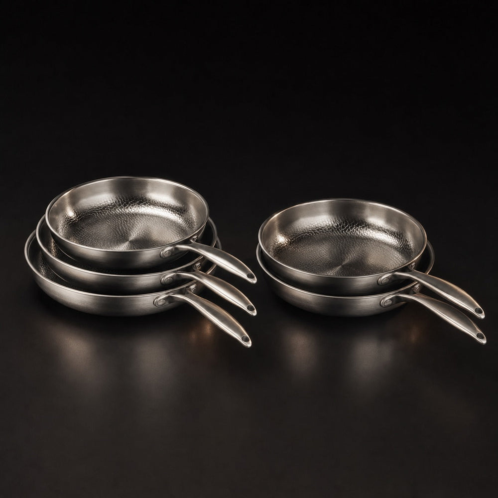 Hand-Hammered Titanium Frying Pan Set with 2 Lids, 5 Sizes 8-12 In 2