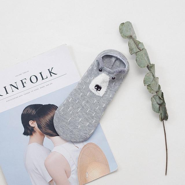 Sneakerzokni állatos arccal és fülecskékkel – pamut, 35–40 (2+2 INGYEN)