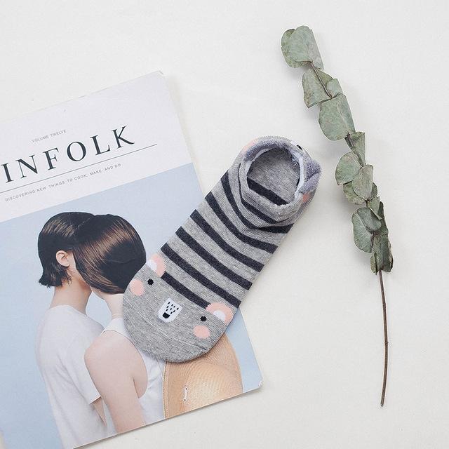 Sneakerzokni állatos arccal és fülecskékkel – pamut, 35–40 (2+2 INGYEN)