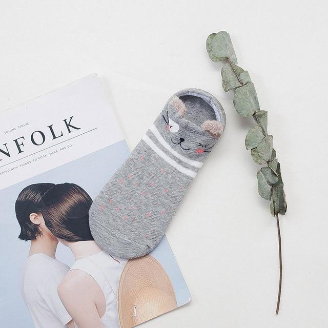 Sneakerzokni állatos arccal és fülecskékkel – pamut, 35–40 (2+2 INGYEN)
