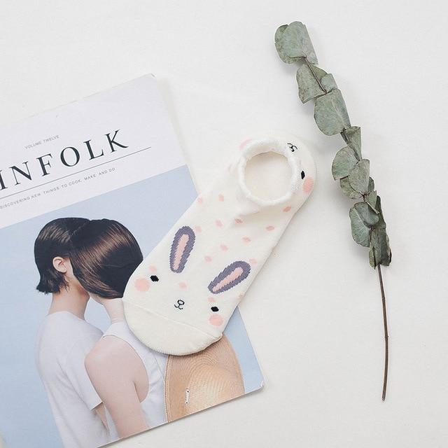Sneakerzokni állatos arccal és fülecskékkel – pamut, 35–40 (2+2 INGYEN)