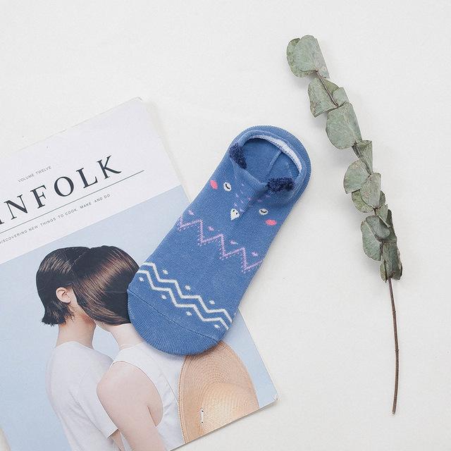 Sneakerzokni állatos arccal és fülecskékkel – pamut, 35–40 (2+2 INGYEN)