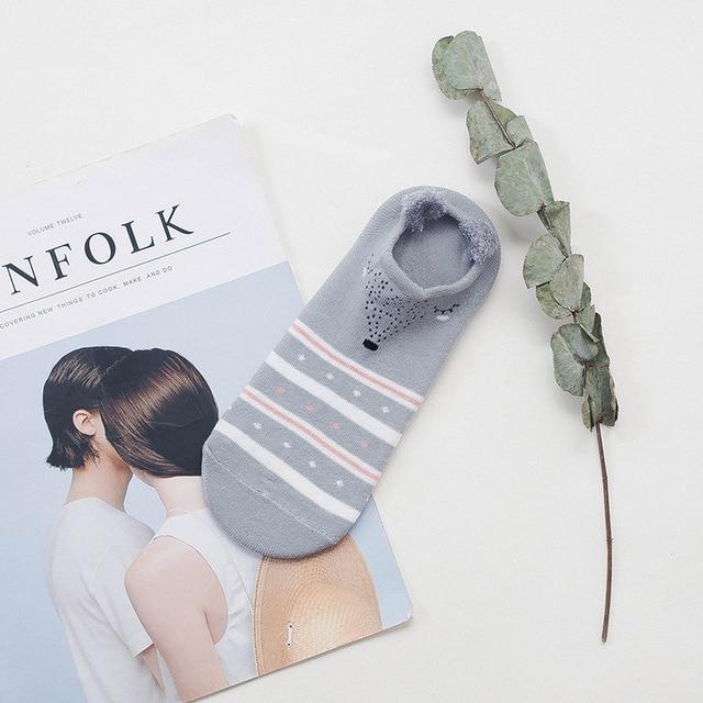 Sneakerzokni állatos arccal és fülecskékkel – pamut, 35–40 (2+2 INGYEN)