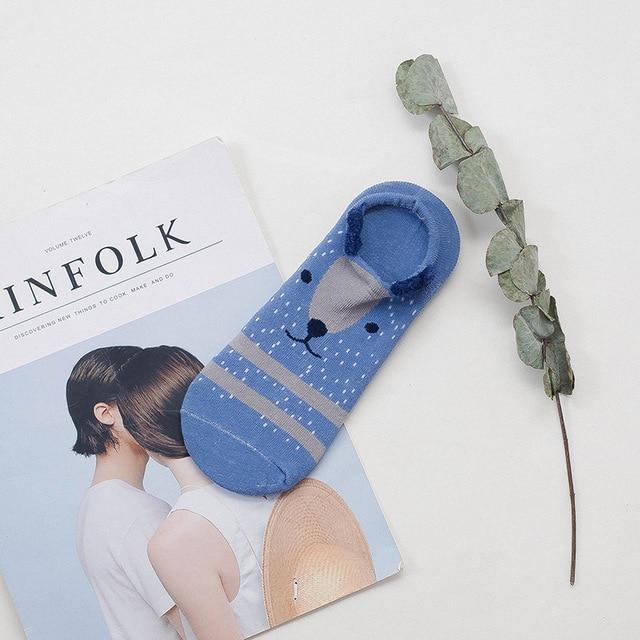 Sneakerzokni állatos arccal és fülecskékkel – pamut, 35–40 (2+2 INGYEN)