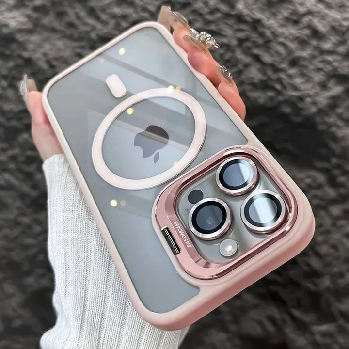 Shockproof Magnetic Phone Case with Glass Lens Guard & Stand – 1+1 FREE-Pink-For iPhone 11Pro Max-State of Style