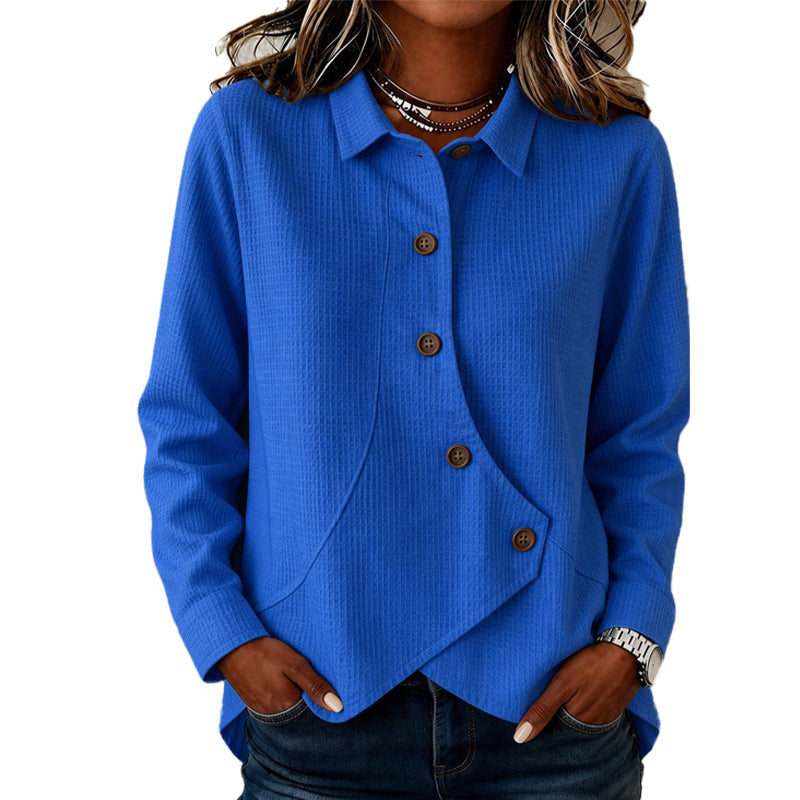 Women's Sweater with Button Placket and Asymmetrical Hem 1