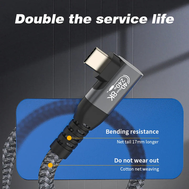 USB4 90° Angled Type-C Cable – 40Gbps, 240W Fast Charge & 8K Display (Buy 1, Take 1 FREE)-0.5m-USB4 40G 8K 2L-State of Style