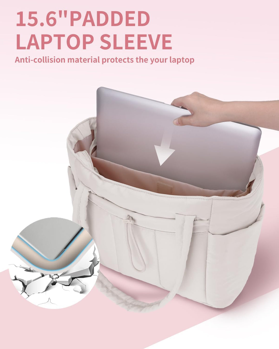 Varrt pufi táska pohártartóval és laptop rekesszel utazáshoz és munkához