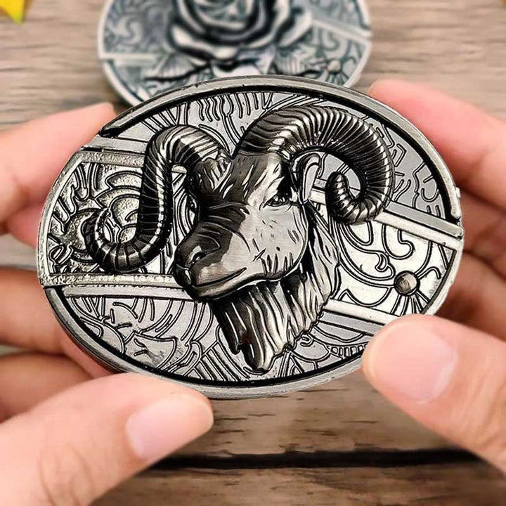 Oval Bull Skull Belt Buckle with Hidden Knife 19