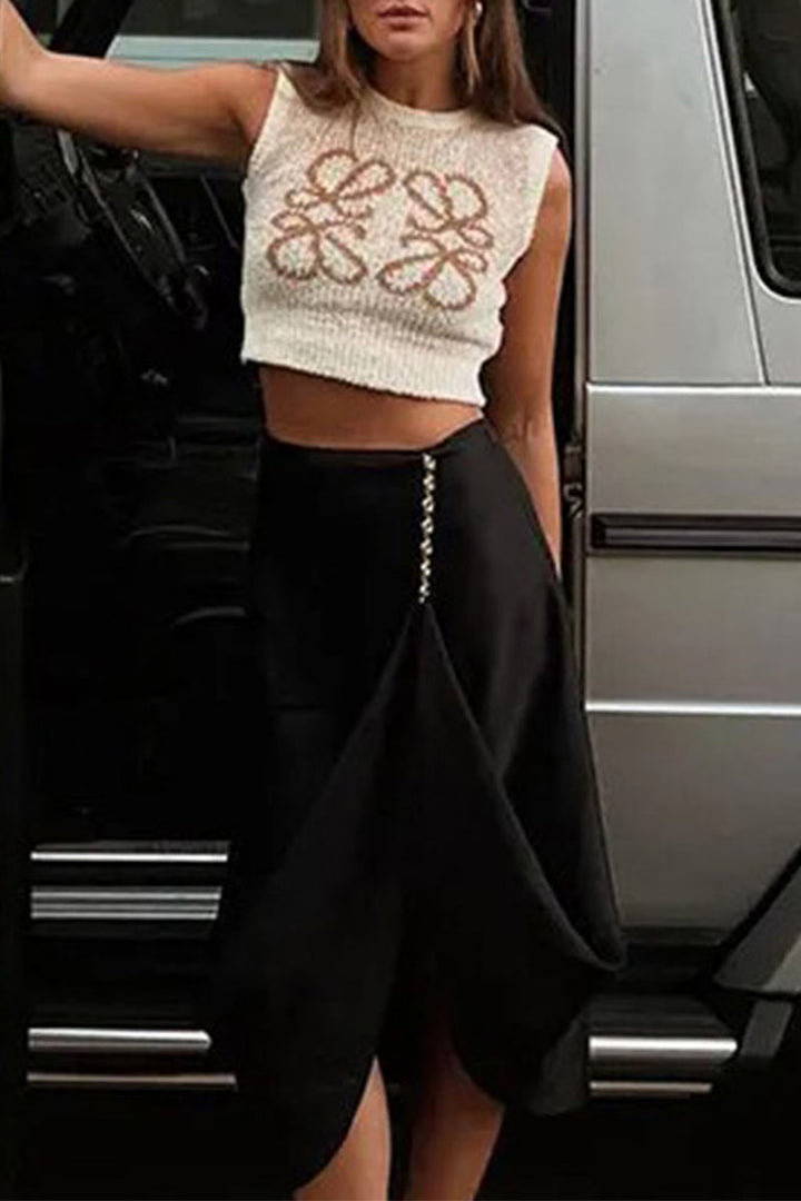 AA_KNOCKOFF Beige kötött női felső vintage jacquard mintával – Mireille