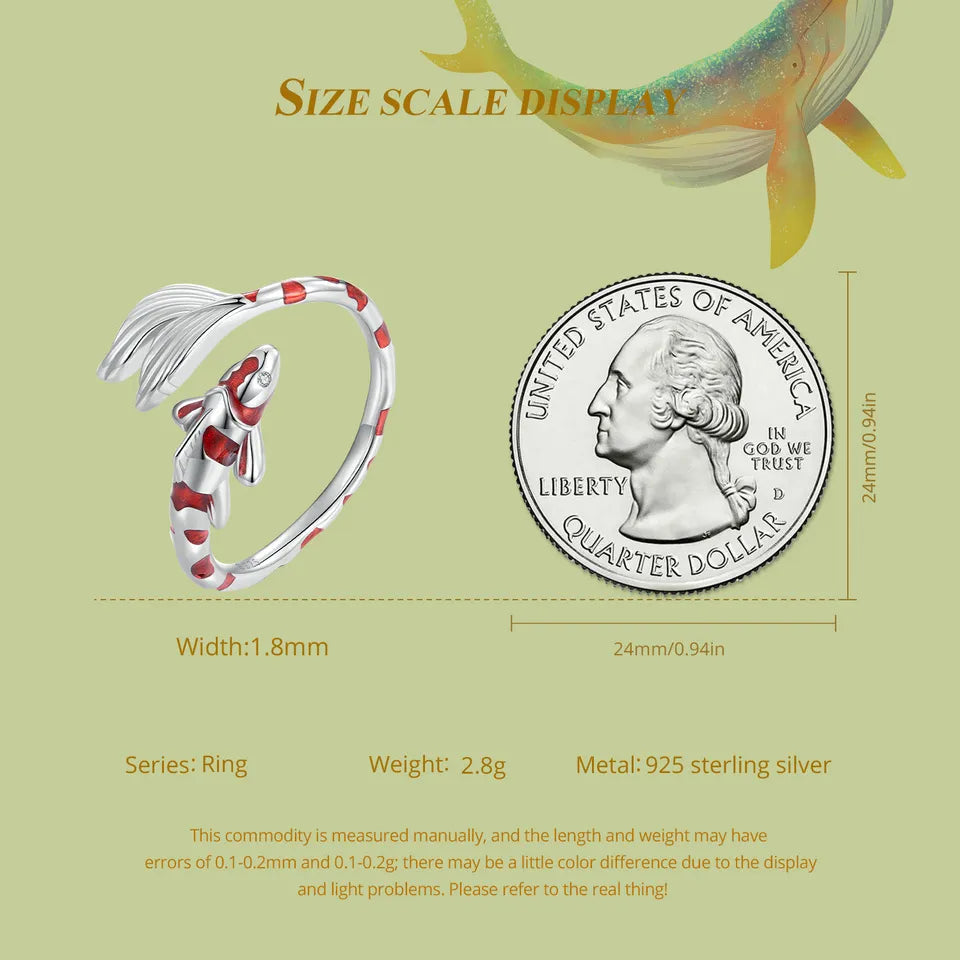 AA NOT AVAILABLE Szerencse 925 Sterling ezüst, piros koi nyitott gyűrű
